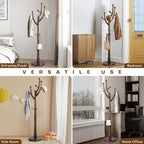 Bekrvio Wood Freestanding Coat Rack Coat Tree with Round Base, Walnut | Unique Coat Hanger Stand, Heavy Duty Standing Coat Rack, For Jacket, Hat, Bags For Entryway, Hallway, Bedroom, Apartment