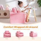 MAXYOYO Kids Bean Bag Chair, Upholstered Bean Bag Sofa Cloud Seat for Boys and Girls, Boneless Couch with Tufted Cushion & Pillows, Kids Sofa in A Box, No Assembly Required, Pink