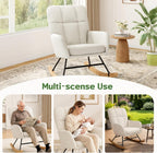 Rocking Chair Nursery Fleece Upholstered Accent Rocker Chair with 20" Wide Seat High Back Solid Wood Legs Comfy Glider Rocker Reading Armchair for Living Room Bedroom, Beige