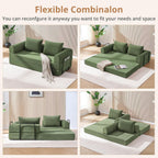 4-in-1 Folding Convertible Sofa Bed, 78 Inch Oversized Corduroy Loveseat Sleeper with Pull Out Bed, Boneless Futon Couch for Living Room Bedroom, No Assembly Needed, Olive Green