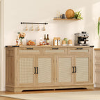 usikey 61” Large Buffet Cabinet with Storage, Sideboard Cabinet with 4 Doors and 3 Drawers, Farmhouse Buffet Table, Dining Room Storage Cabinet for Kitchen or Living Room, Natural