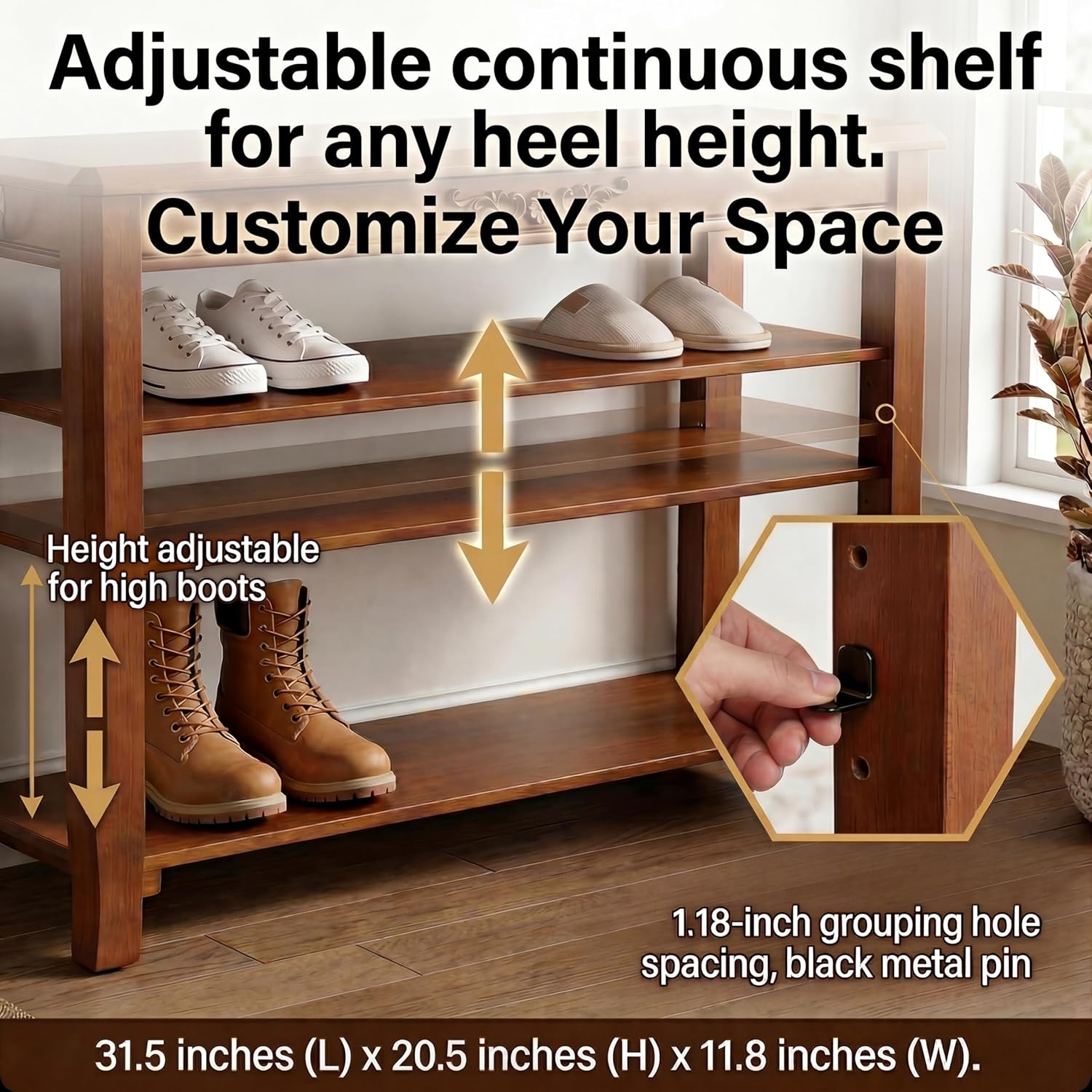 Shoe Rack Bench with Lift-Top Storage,3-Tier Shoe Storage Bench with Wooden Seat,550lbs Heavy Duty Entryway Bench for Hallway,Foyer,Front Door,Closet,Shoe Organizer Bench,31.5"