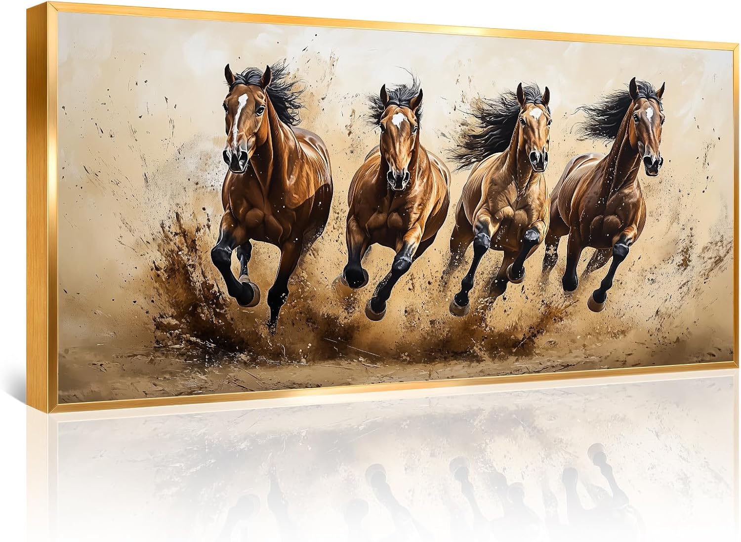 Azatyam Running Horse Wall Art Wild Horses Western Canvas Prints Brown Galloping Stallion Animal Picture Large Nature Artwork for Living Room Bedroom Office Home Decor Aluminum Alloy Frame 28" x 58"