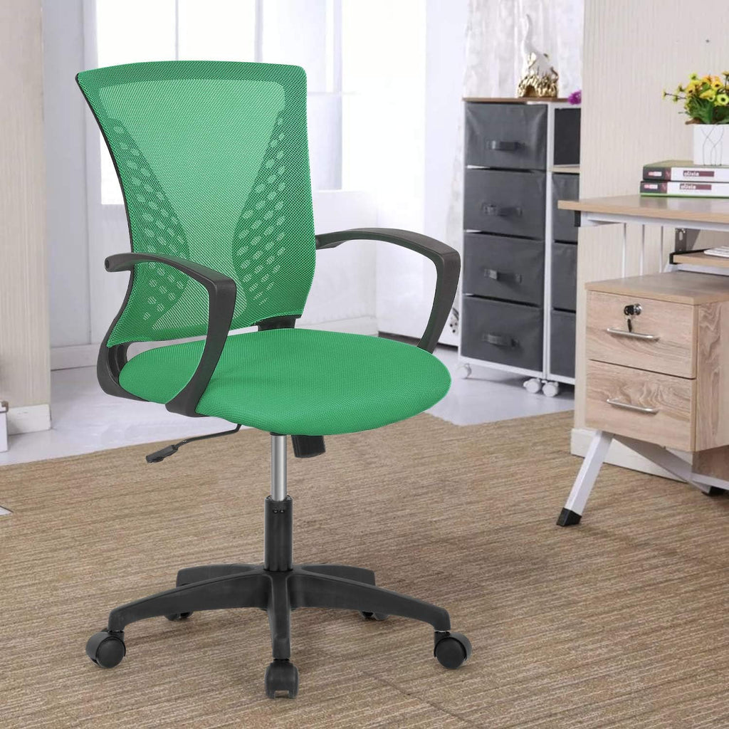 Home Office Chair Computer Ergonomic Chair Mesh Mid Back with Wheels Lumbar Support Armrest and Adjustable Executive for Men&Women (Green)