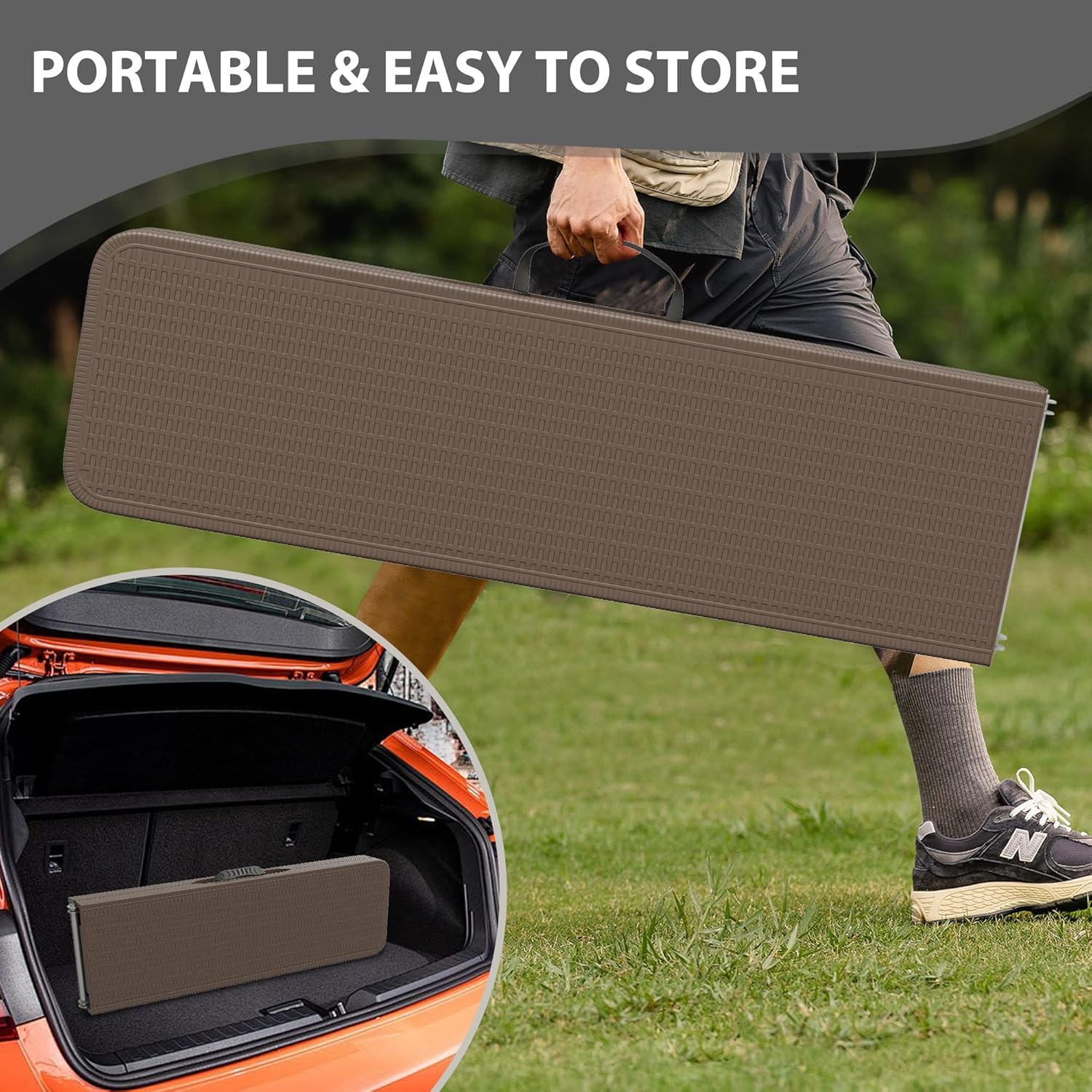 6ft Plastic Folding Bench with Carrying Handle & Lock, Portable Outdoor Bench in Garden Picnic Camping Dining Party Seat, Waterproof Bench for Soccer Activities, Ratten Patterned(2 Pack)