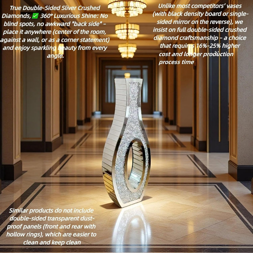 30" Tall Double Sided Crushed Diamond Floor Vases, Large Hollow Out Dustproof Vase for Living Room, Floor Vases Decorative Tall for Home,Office,Hotel(11.8" L x 5.37" W x 30" H)
