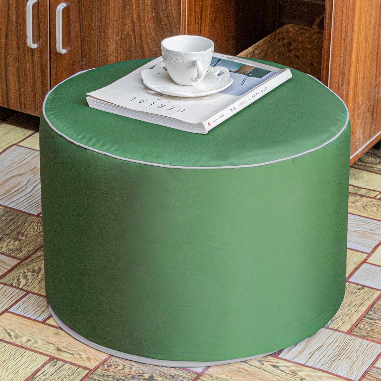 Multipurpose Outdoor Ottoman for Patio 20x14 Inches, Backyard, Additional Seating, Footrest, Side Table,Outdoor Patio Bean Bag Ottoman (Green)