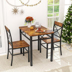 Zevemomo 3-Piece Dining Table Set, Dining Table for 2, Small Table and Chairs Set of 2, Breakfast Nook Table Set with 2 Curved Backrest Chairs, for Small Spaces & Apartment-Brown