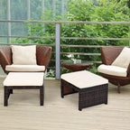 DORTALA Outdoor Ottoman Wicker 2 Piece, Patio Ottomans PE Rattan Foot Rest Footstool with Cushions for Garden, Poolside, White