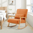 SAETSFEG Rocking Chair for Nursery with Lumbar Pillow, Upholstered Accent Chair with Solid Rubberwood Frame, Living Room & Bedroom, Cozy Reading Chair for Small Spaces, Orange
