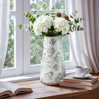 Enra 12.2" Blue and White Ceramic Vase with Handle – Handcrafted Large Chinoiserie Pitcher Vase for Fresh Flowers, Tall Decorative Vase for Living Room Focal Point, Bookshelf & Floor Accent