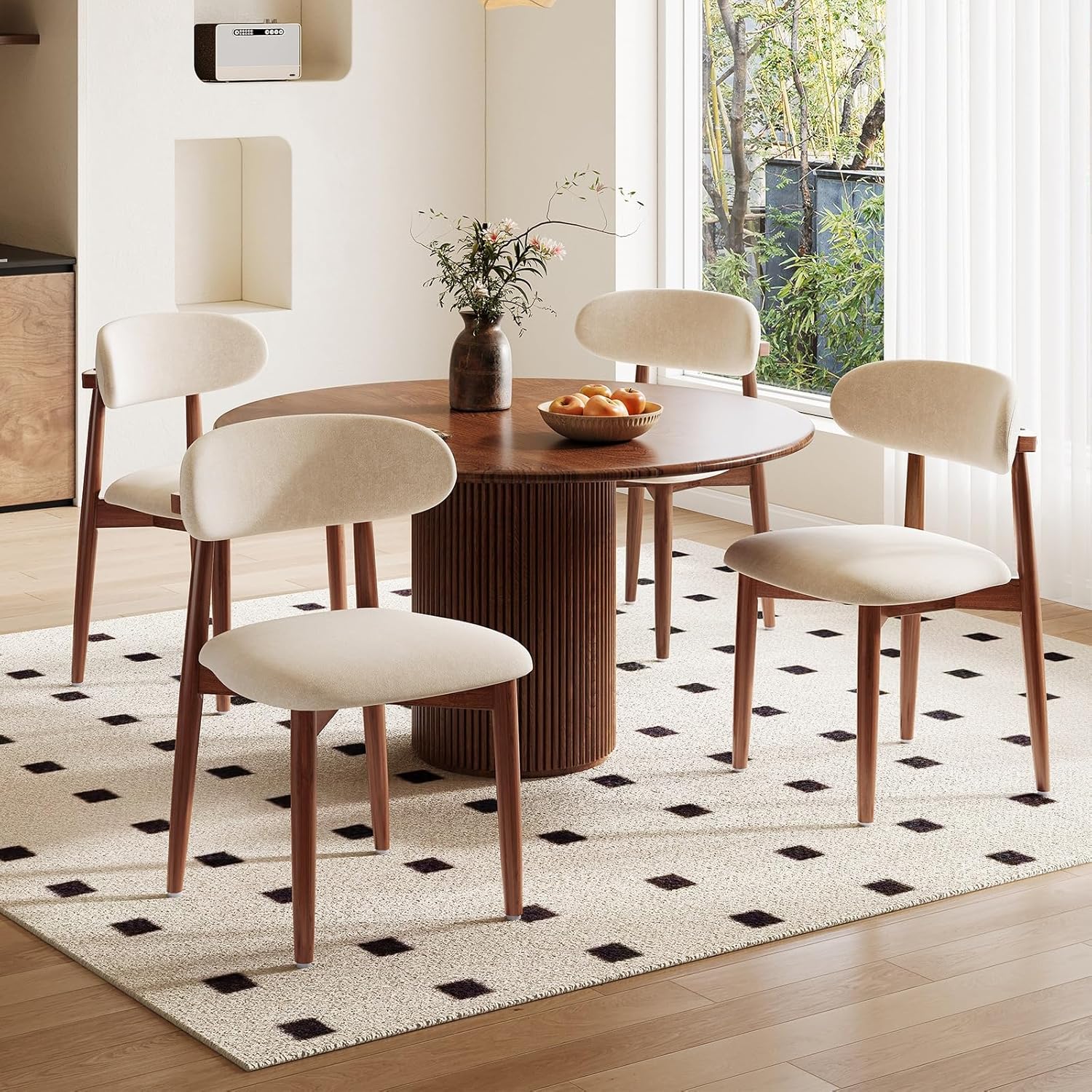 Wood Dining Chairs Set of 2, Modern Kitchen Chair, Upholstered Dining Chair with Ergonomic Backrest and Non-Slip Foot Pads, Farmhouse Dining Chairs Very Strong (Beige)