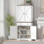 ONBRILL 71" Tall Farmhouse Kitchen Pantry Cabinet with 6 Door Shelves & Drawer, Wood Pantry Storage Cabinet with 2 Adjustable Shelves & 4 Barn Doors, Freestanding Cupboard for Kitchen, Dining Room