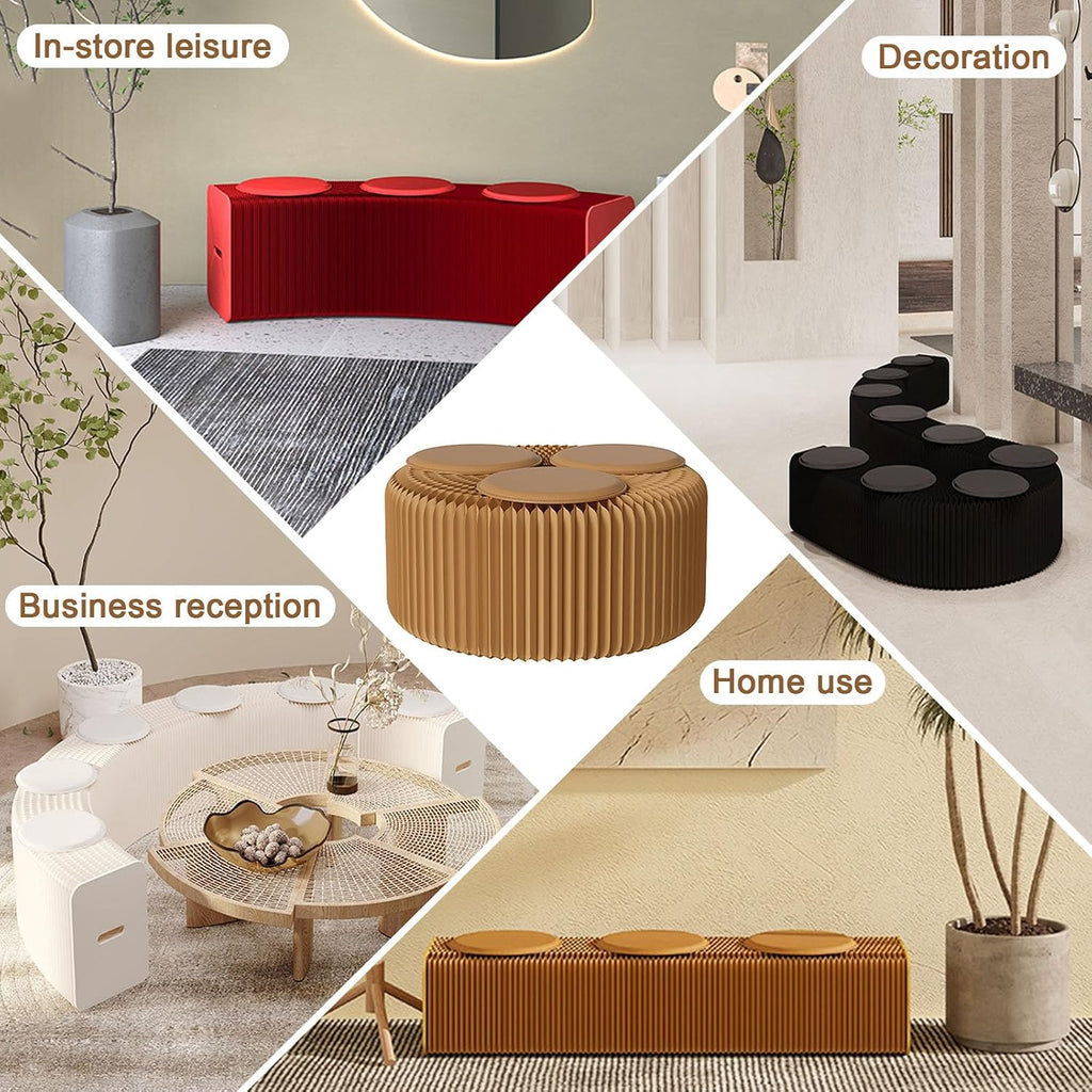 Pop Up Craft Paper Stool - Kraft Paper Material Portable Folding Stool - Honeycomb Design Strong Load-Bearing Capacity - Bench Various Shapes - Fashion Paper Design,Red,H:30CM/12IN/3 Seats