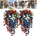 Red White and Blue Flowers Artificial Flowers Outdoor, 4th of July Decoration Tricolor Patriotic Artificial Flower Hanging Porch Decor, Patriotic Artificial Flowers for Independence Day Decor (2pcs)