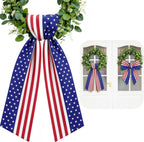Patriotic Wreath Sash, 56 Inch Red and White Stripes White Blue Stars Front Door Wreath Sash for Holiday Indoor Outdoor Decorations, 1 Pcs