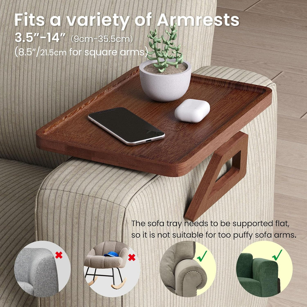 Couch Arm Tray,Bamboo Folding Sofa Tray,Sofa Armrest Tray Clip-On Couch Desk for Drinks,Snacks,Phone,Remote Control（Brown）