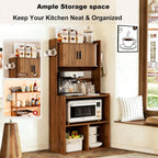 Kitchen Bakers Rack,Coffee Bar with Fluted Sliding Door,5 Tier Free Standing Kitchen Shelves Rack with 6 Hooks and Cable Holes,Microwave Stand for Small Spaces,Kitchen,Living Room