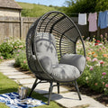 Indoor Outdoor Egg Chair, Wicker with 8-Inch Cushion, 400lbs Capacity, Ergonomic Balcony Chairs(Black+Gray)