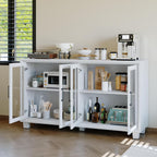 AIEGLE Sideboard Buffet Cabinet with Storage, Kitchen Sideboard with Glass Doors, 60.4" Coffee Bar with Rubber Wood Legs & Shelves, Storage Cabinet for Living Room, White