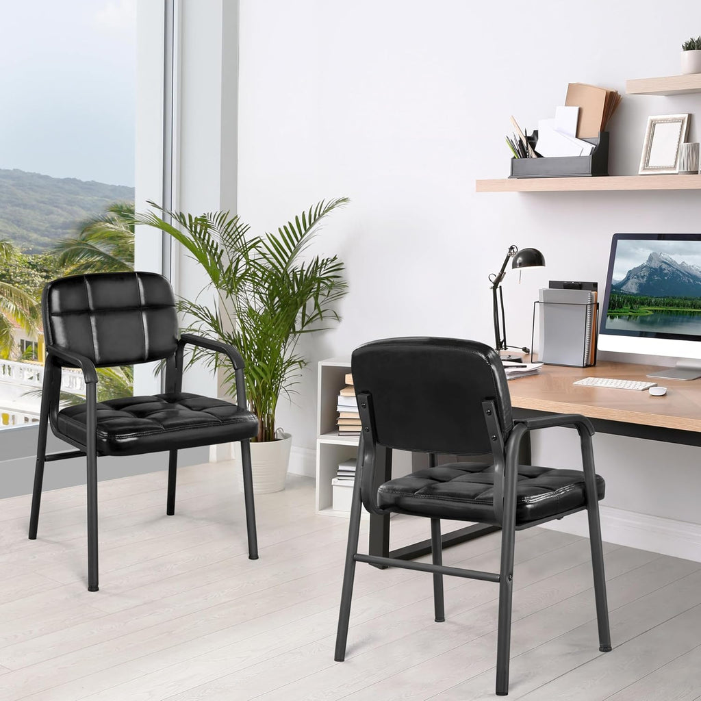 Yaheetech 2 PCS Office Guest Chair Mid Back Leather Reception Chairs Living Room Leisure Chairs with Lumbar Support for Waiting/Conference Room, Black