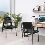 Yaheetech 2 PCS Office Guest Chair Mid Back Leather Reception Chairs Living Room Leisure Chairs with Lumbar Support for Waiting/Conference Room, Black