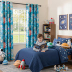 MYSKY HOME Boys Blackout Curtains 84 Inch Long 2 Panels Set 95% Light Blocking Noise Reduction Planet Astronaut Printed Grommet Drapes for Kids Nursery Bedroom Playroom, Each Panel 52" W, Blue