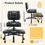 Cross Legged Office Chair with Wheels, Criss Cross Chair with Wider Thicken Seat, ADHD Meditation Chair with Adjustable Footstool for Adults, Yoga Office Chair, PU Black