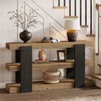 Tribesigns 63-Inch Long Console Table, 3-Tier Entryway Table with Storage, Farmhouse Wood Behind Couch Tables for Entryway, Living Room, Hallway, Rustic Brown & Black