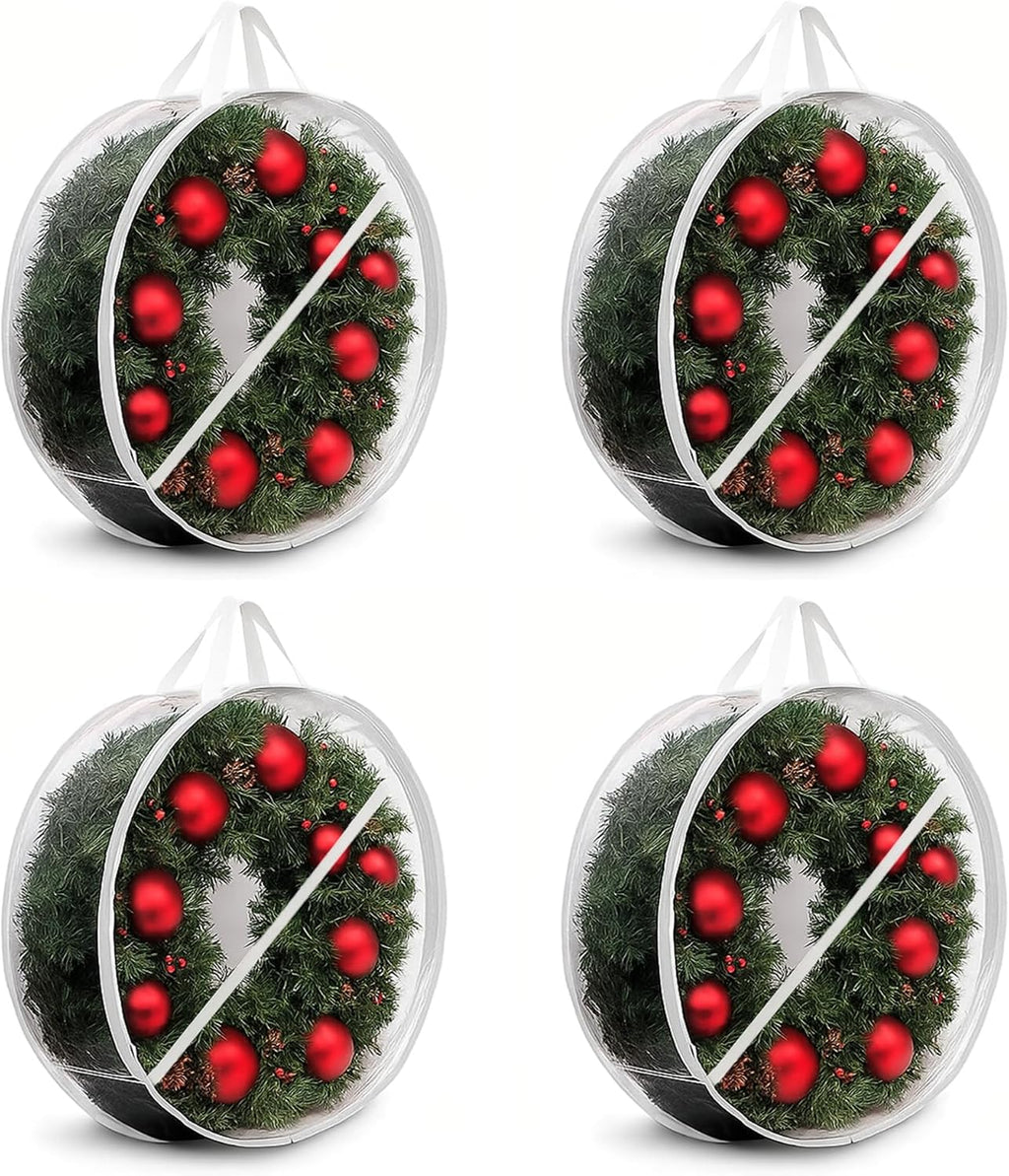 ProPik Christmas Wreath Storage Bag - 4 Pack Clear Christmas Wreaths Storage Container- Garland Holiday Artificial Wreath Storage Holder –Water Proof Transparent PVC (White, 36 Inch)