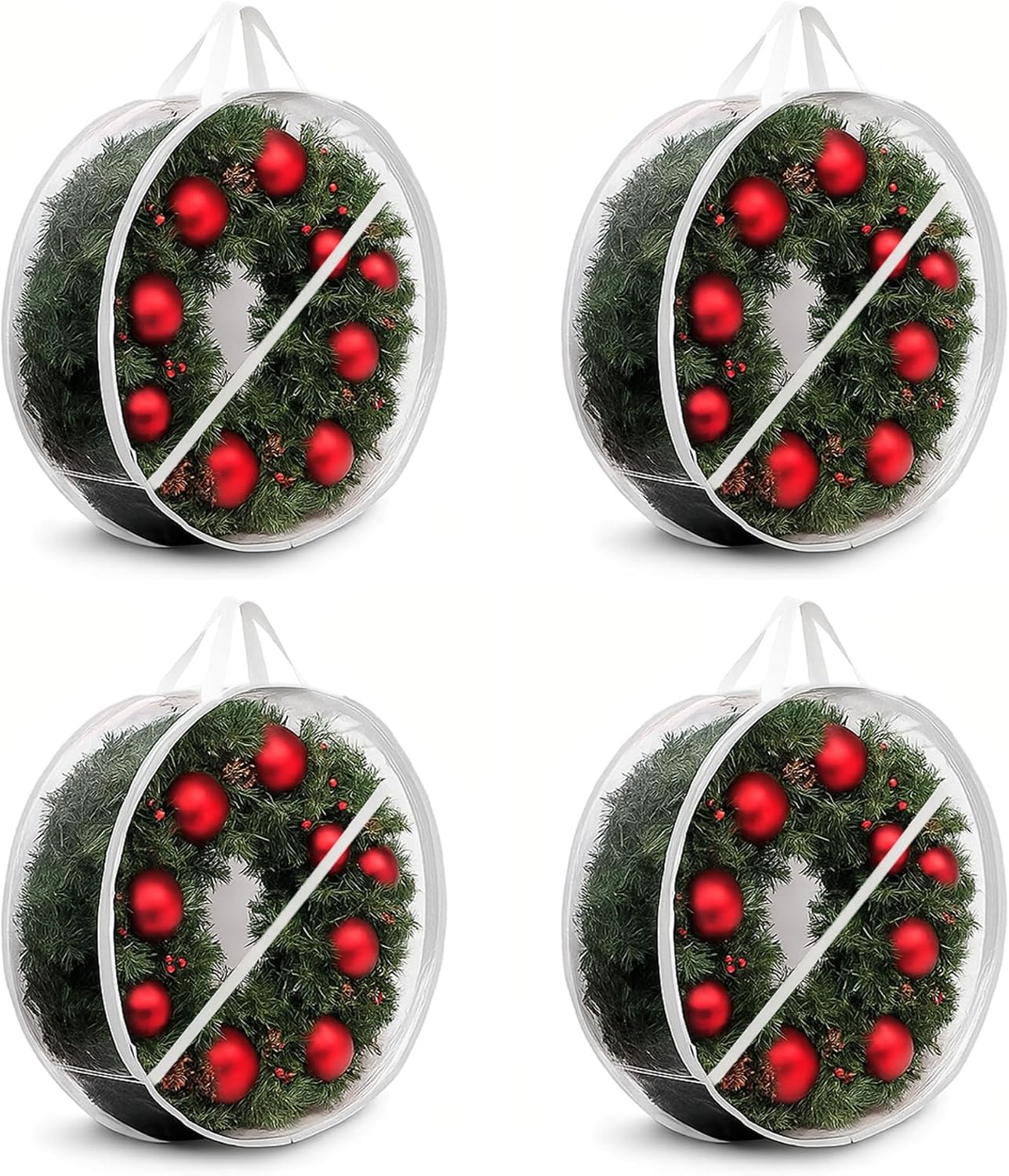ProPik Christmas Wreath Storage Bag - 4 Pack Clear Christmas Wreaths Storage Container- Garland Holiday Artificial Wreath Storage Holder –Water Proof Transparent PVC (White, 36 Inch)