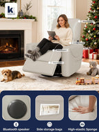 KINGYES Nursery Recliner Rocking Chair, 270° Swivel Glider, with Bluetooth Speaker & USB-C Port, Faux Leather Nursery Rocking Chair, Gray