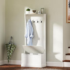 HOMCOM Hall Tree with Bench and Shoe Storage, 3-in-1 Entryway Bench with Coat Rack, 4 Hooks and Flip Top Storage Compartment, Cream White