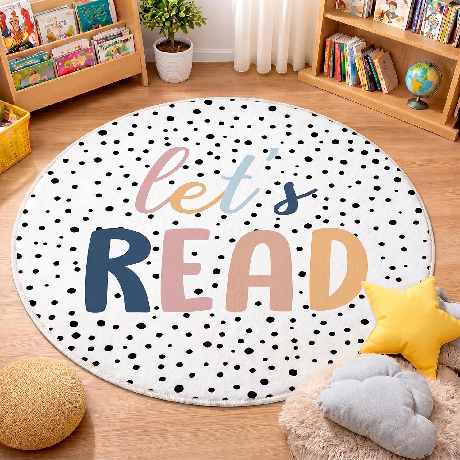 Breling 4 ft Classroom Reading Corner Rug Non-Slip Round Let's Read Carpet Back to School Boho Classroom Decor Washable Read Rug for School Library Calming Corner Nursery Playroom Bedroom Living Room