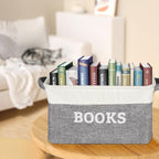 Lukeline Book Storage Baskets for Organizing, 15.5 x 11.6 x 9.4 Storage Basket for Books Cookbook and Recipe, Collapsible Storage Bin, Decorative Baskets for Home, Shelves, Classroom (BOOKS)
