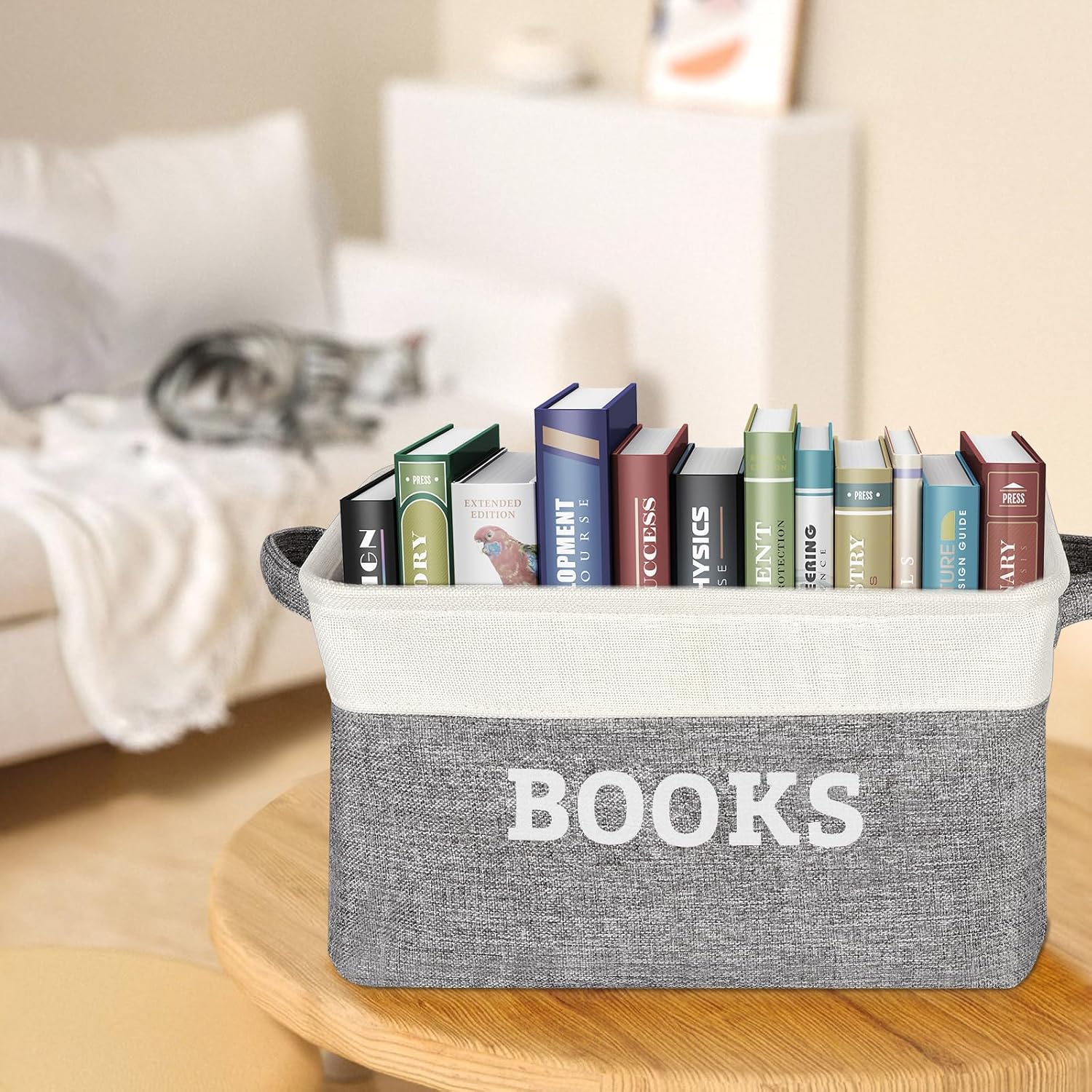 Lukeline Book Storage Baskets for Organizing, 15.5 x 11.6 x 9.4 Storage Basket for Books Cookbook and Recipe, Collapsible Storage Bin, Decorative Baskets for Home, Shelves, Classroom (BOOKS)