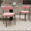 Boucle Dining Chairs Set of 2 Teddy Upholstered Dining Room Chairs Kitchen Chairs with Metal Legs Mid Century Modern Chair for Dining Room, Kitchen(Black Frame+Pink, 2)