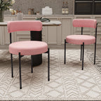Boucle Dining Chairs Set of 2 Teddy Upholstered Dining Room Chairs Kitchen Chairs with Metal Legs Mid Century Modern Chair for Dining Room, Kitchen(Black Frame+Pink, 2)