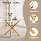 5 Piece Round Glass Dining Table Set for 4, Modern Tempered Glass Top Kitchen Table with 4 Upholstered Chairs, Space-Saving Dining Set for Small Apartment, Gold & Gold
