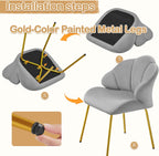 Yaheetech Vanity Chair, Velvet Accent Chair with Shell-Shaped Backrest, Modern Armchair with Gold Metal Legs for Dressing Room/Bedroom/Living Room, Light Gray