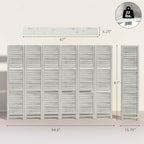 HOMCOM Room Divider, 6 Panel 67" Tall Wood Privacy Screen with 3 Display Shelves, and Folding Storage for Bedroom or Home Office, Distressed White