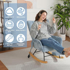 Rocking Chair Nursery with Airbag, Comfy Modern Nursery Rocking Reading Chair Indoor with Footrest, Cozy Upholstered Glider Rocker Chairs for Living Room Bedroom Offices, (Chenille, Blue)