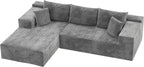 YESHOMY Boneless Couches for Living Room, 108" Sectional Modular Sectional Sofa with Deep Seat, Cloud Comfy Couch with L-Shape Chaise, Easy Assembly (Corduroy, Gray)