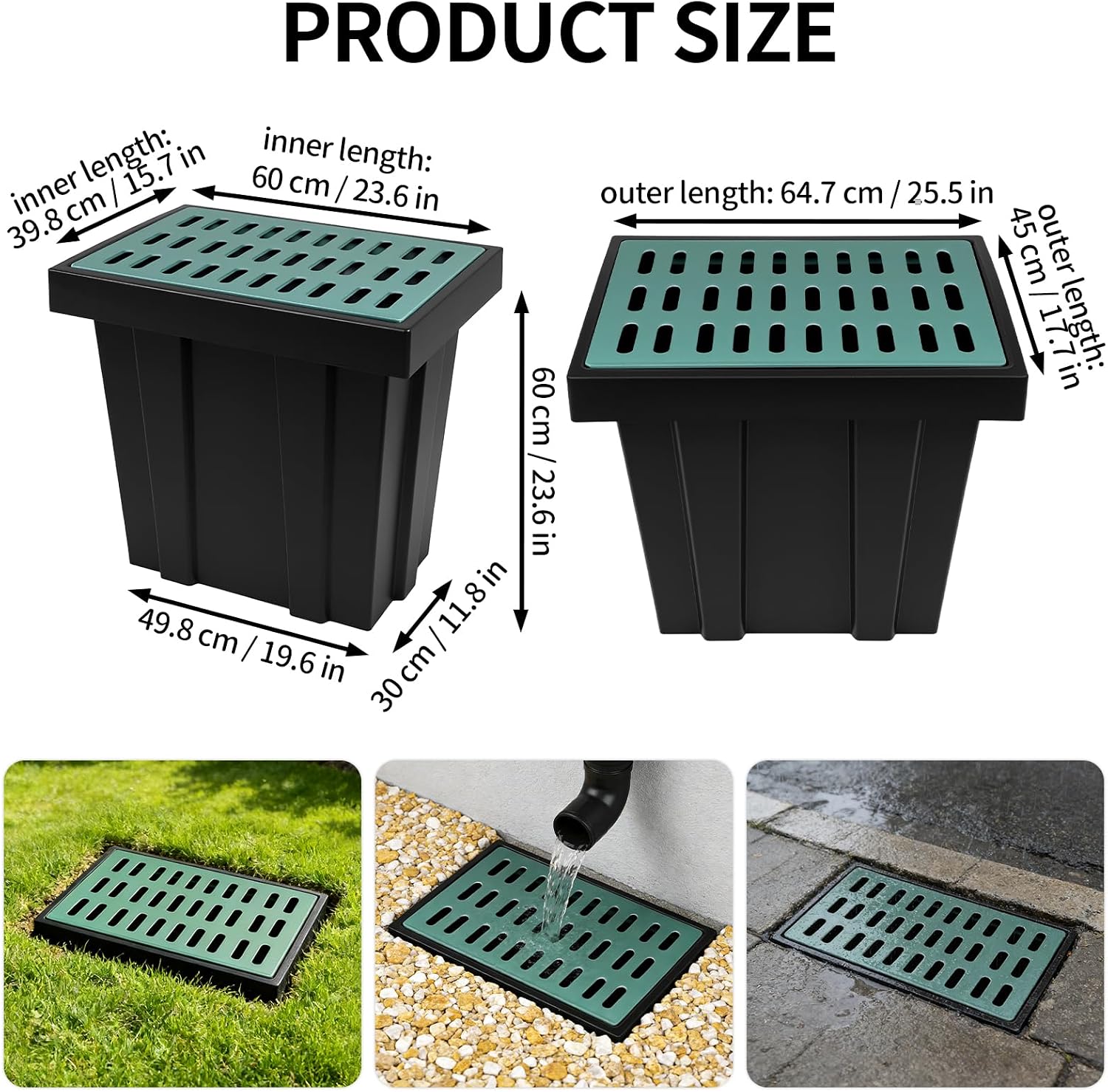 Square Catch Basin with Fiberglass Grate & Debris Basket PE Integrated Rainwater Well Infiltration Collection Well Municipal Pipeline & Commercial Use