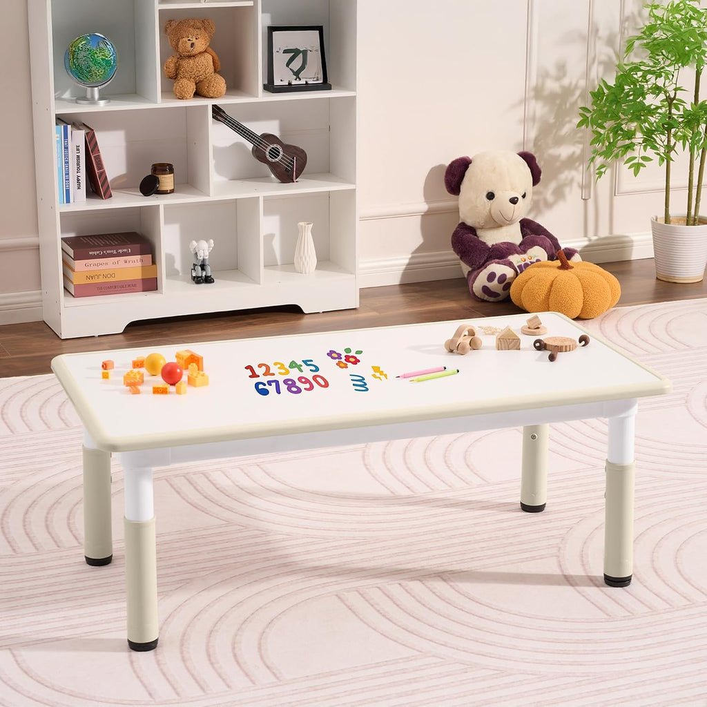 DOREROOM Toddler Table, 7 Level Height Adjustable Kids Play Furniture for Ages 3-8, Rectangular Plastic, 23.6" W x47.2 L, Multi-Activity Desk with Graffiti Desktop for Home & Daycare