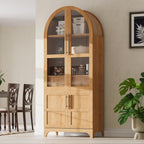 71" Arched Kitchen Pantry Cabinet with Glass Doors, Farmhouse Pantry Cabinet with Door Shelves and Drawer, Tall Cupboard with Adjustable Shelves for Kitchen, Dining Room, Natural
