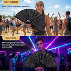 13" Glitter Large Rave Folding Fan with Holster, Popping Clack Hand Fan for Line Dancing for Women Men, Summer Music Party EDM Festival Club Party Dance