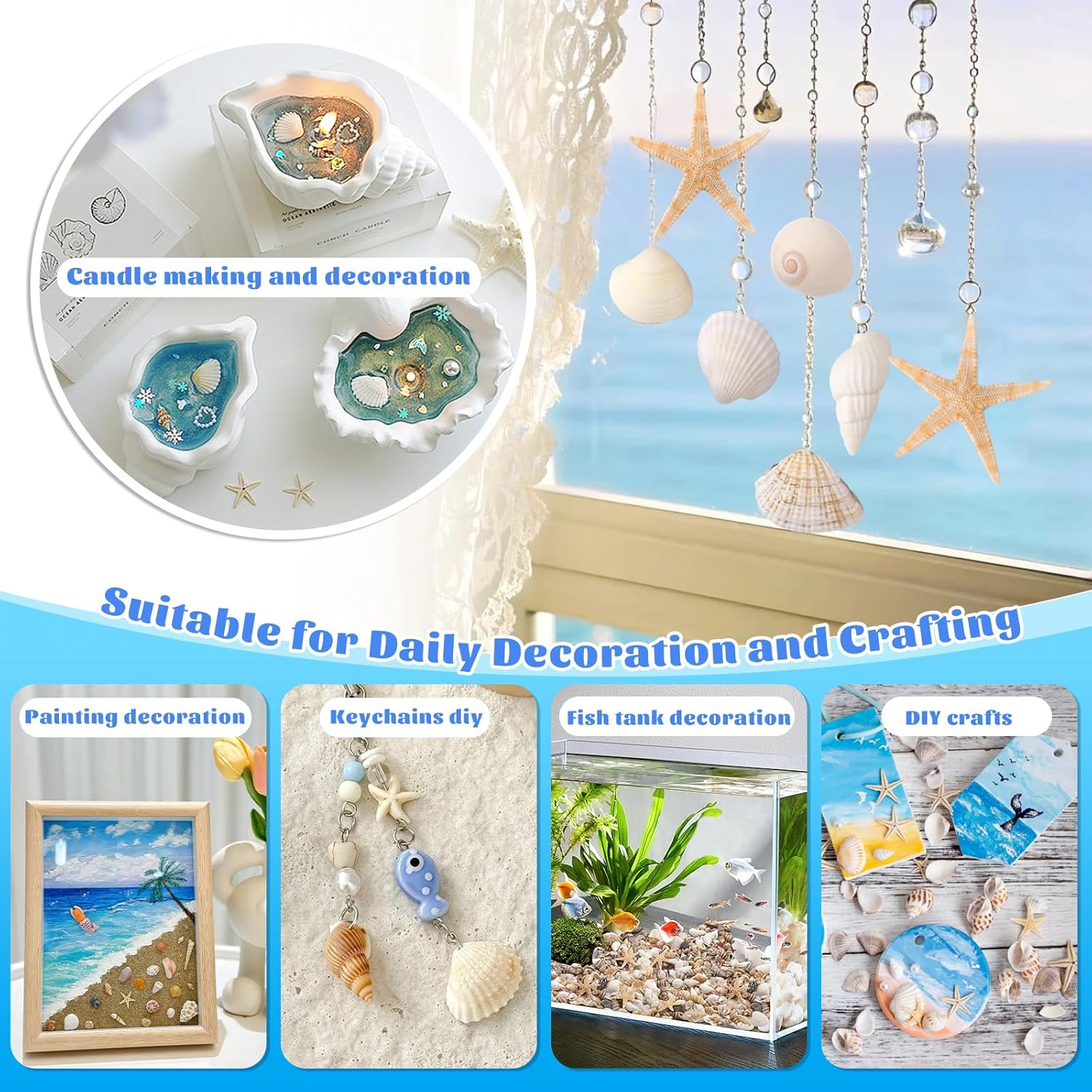1200 Pcs Tiny Sea Shells, Seashells for Crafts with Small Shells Starfish Mixed Ocean Beach Spiral Seashells for Beach Party, Fish Tank and Vase Filler, Wedding Decor, Diy Jewelry Candle Making