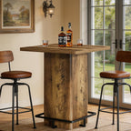 Tribesigns 39.37" Bar Height Table, Square Pub Table with Built-in Metal Footrest Ring, Sturdy Bistro Design for Kitchen, Home Bar, Small Space, Rustic Wood Grain