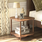 Wood End Side Table with Storage Shelf, 2-Tier Flower Shaped Coffee Table for Living Room, Walnut Sofa Tables, Modern Accent Side Tables for Couch, Farmhouse Nightstand for Bedroom, Small Spaces